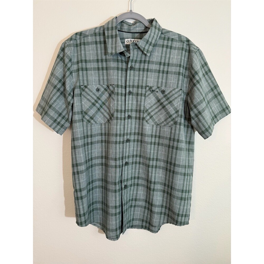 Orvis Classic Collection Shirt Mens M Green Plaid Short Sleeve Button-Up